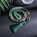 108 Natural Indian Agate & Green Aventurine Mala Beads Necklace