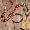 108 Natural Mahogany Obsidian, Mookaite Jasper, African Turquoise Beads Mala Necklace / Bracelet