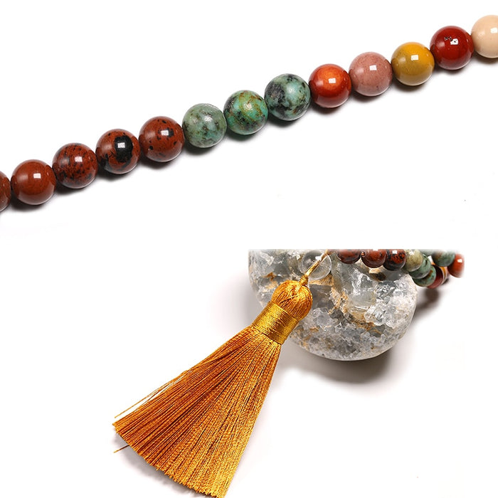 108 Natural Mahogany Obsidian, Mookaite Jasper, African Turquoise Beads Mala Necklace / Bracelet