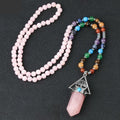 108 Natural Rose Quartz and Chakras Beads Necklace with Tree of Life