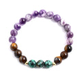 108 Natural Tiger Eye, Amethyst & African Turquoise Mala Beads Necklace