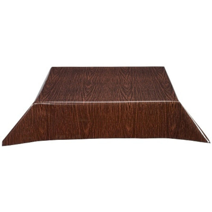 freckled sage faux bois walnut oilcloth tablecloth with a simple hem
