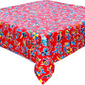 freckled sage animal wonderland red oilcloth tablecloth with a simple hem