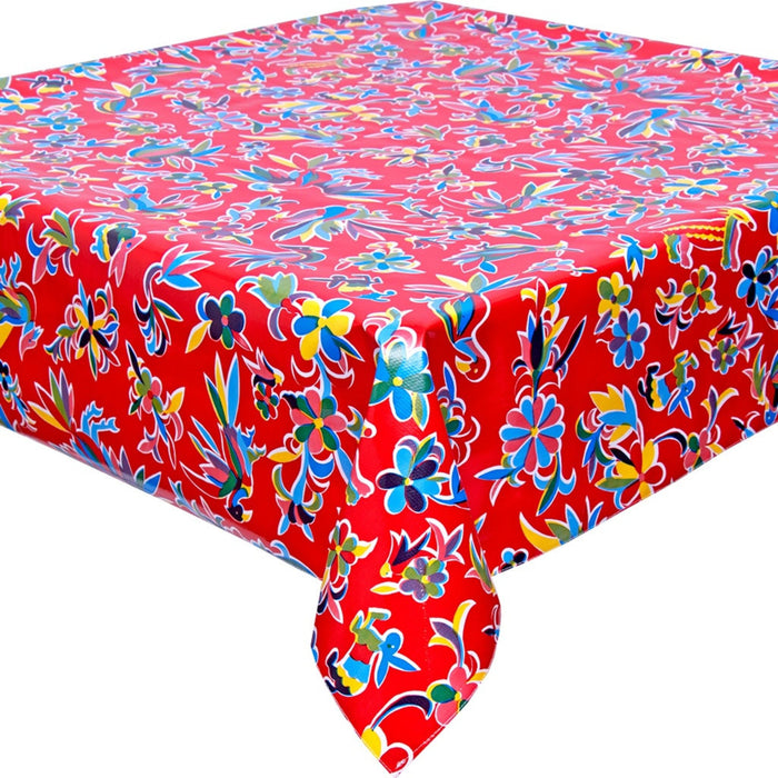 freckled sage animal wonderland red oilcloth tablecloth with a simple hem