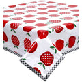 freckled sage apples and dots red oilcloth tablecloth with black gingham trim