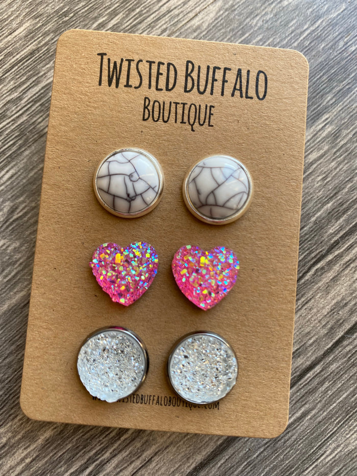 Bad Romance Collection {ROUND} Druzy 12mm Earrings Set