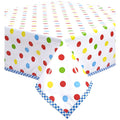 freckled sage big dot red oilcloth tablecloth with blue gingham trim