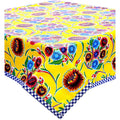 freckled sage bloom yellow oilcloth tablecloth with navy blue gingham trim