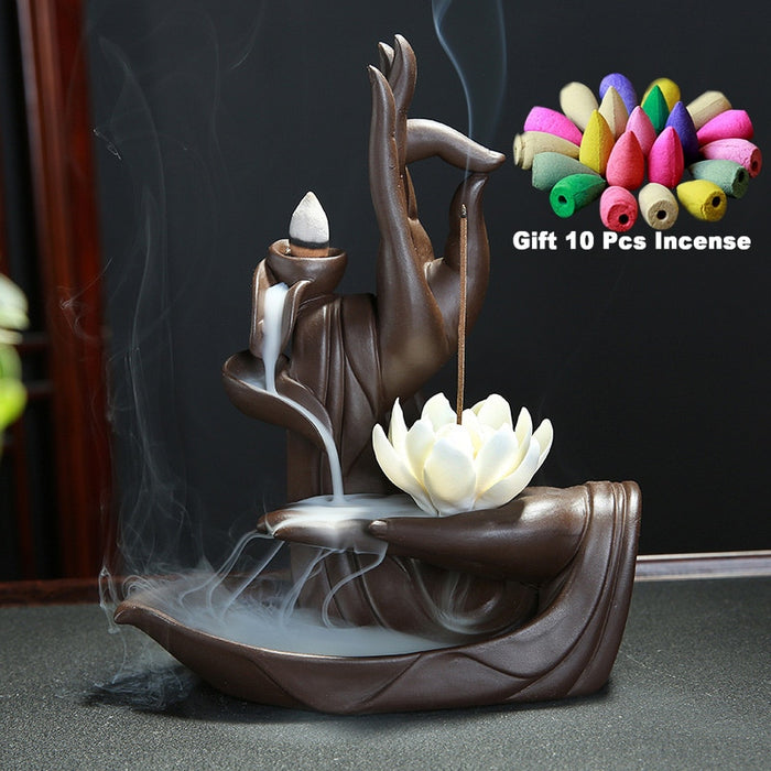 Buddha Hand & Lotus Backflow Incense Burner