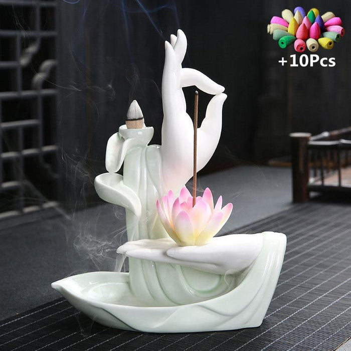 Buddha Hand & Lotus Backflow Incense Burner