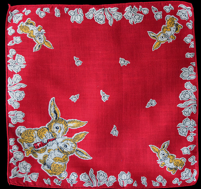Bunny Rabbits Childs Vintage Handkerchief New Old Stock