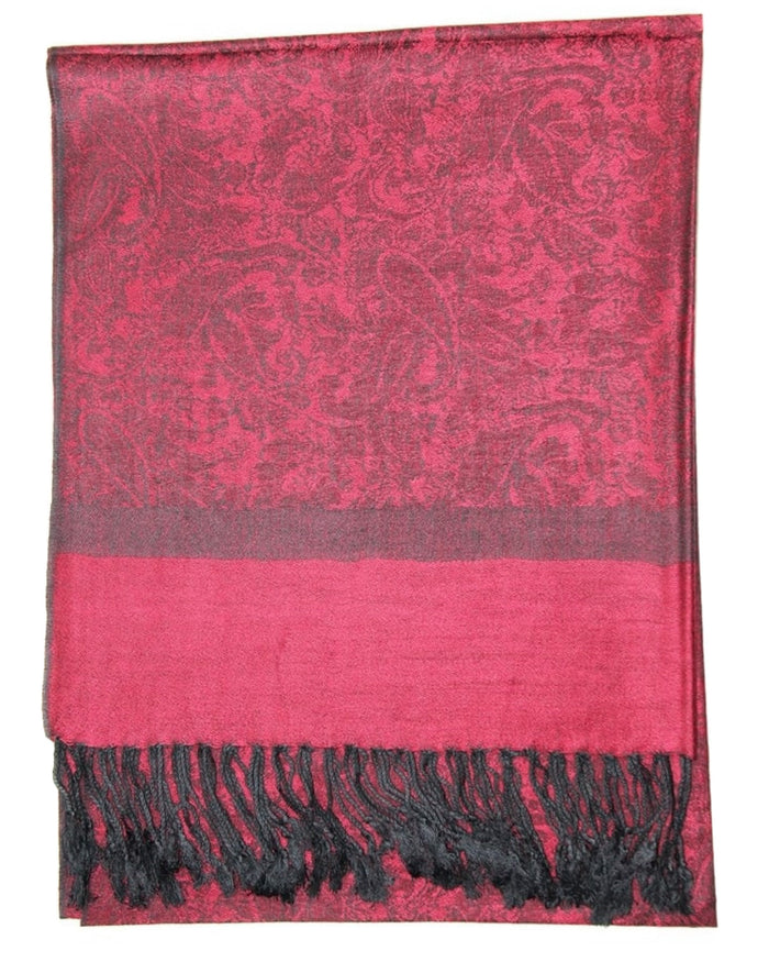 Red scarf with black patterns on a white background