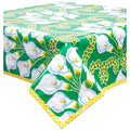 freckled sage calla lily green oilcloth tablecloth with yellow gingham trim