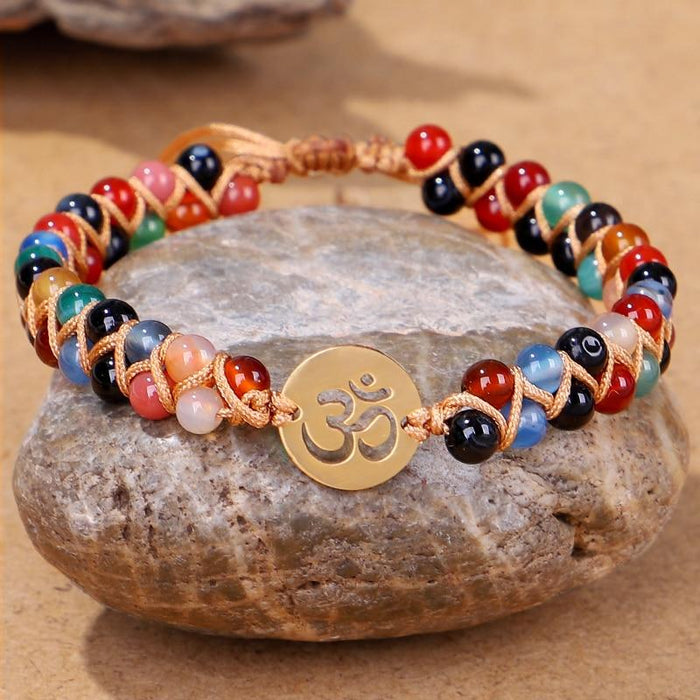 Chakra Semi-Precious Stones Om Beaded Bracelet
