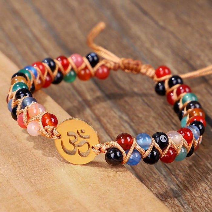 Chakra Semi-Precious Stones Om Beaded Bracelet