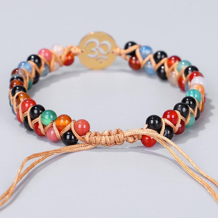 Chakra Semi-Precious Stones Om Beaded Bracelet