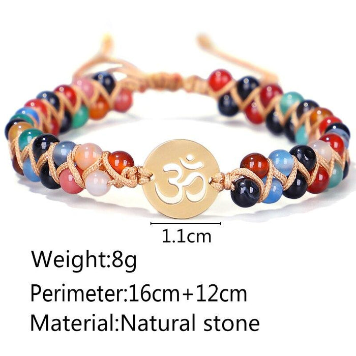 Chakra Semi-Precious Stones Om Beaded Bracelet