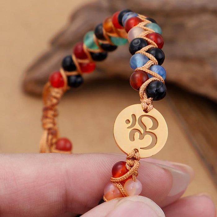 Chakra Semi-Precious Stones Om Beaded Bracelet