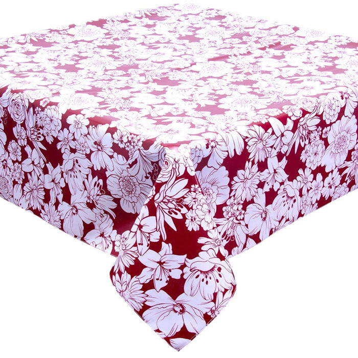 freckled sage chelsea flowers burgundy oilcloth tablecloth with a simple hem