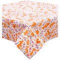 freckled sage cherry blossom orange oilcloth tablecloth with a simple hem