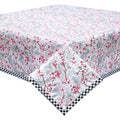 freckled sage cherry blossom silver oilcloth tablecloth with black gingham trim