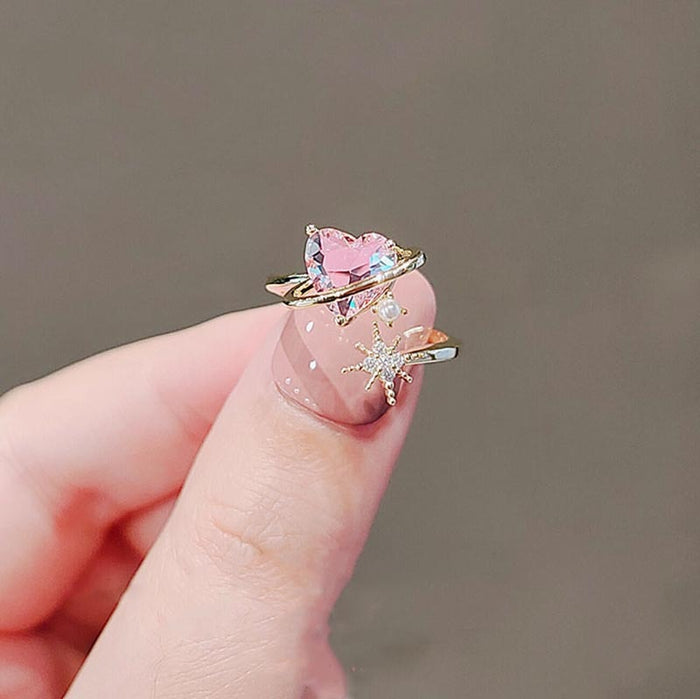 Chrystal Heart-Shaped Saturn Ring