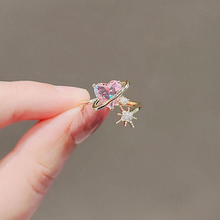 Chrystal Heart-Shaped Saturn Ring