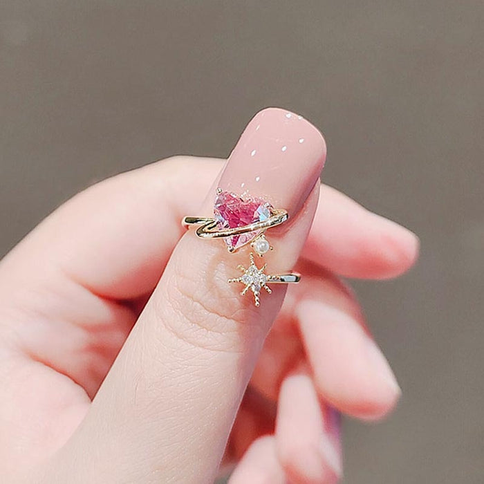 Chrystal Heart-Shaped Saturn Ring