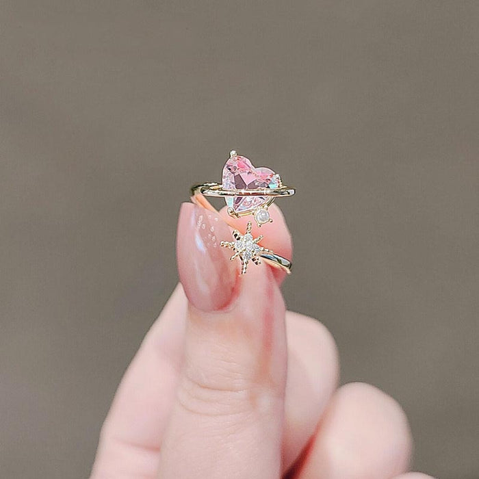 Chrystal Heart-Shaped Saturn Ring
