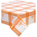 freckled sage corn flower orange oilcloth tablecloth with a simple hem