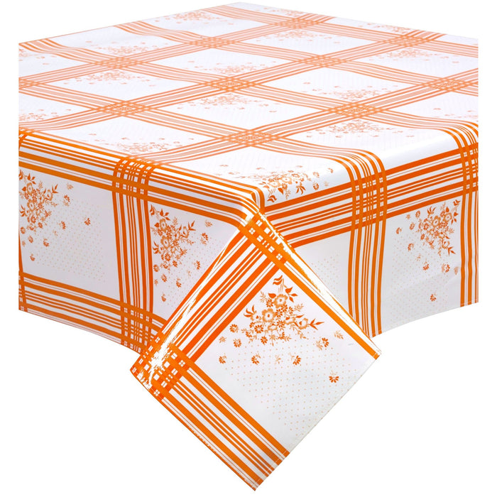 freckled sage corn flower orange oilcloth tablecloth with a simple hem