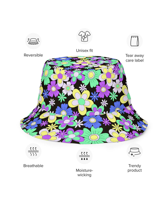 Crazy Daisy Reversible Bucket Hat, Bucket Hat, - One Stop Rave