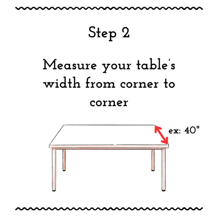 Diagram showing how to measure a table's width.