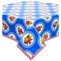 freckled sage doily blue oilcloth tablecloth with red gingham trim