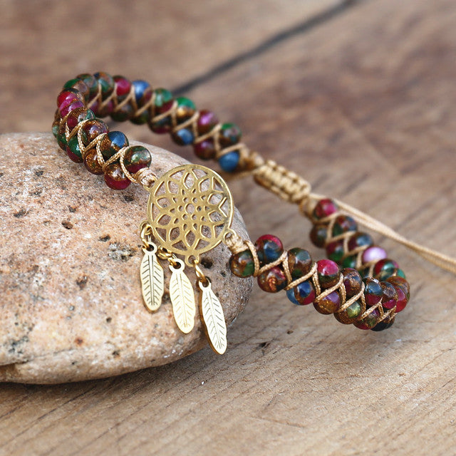 Dream-Catcher Bracelet with Cloisonne Jasper Beads
