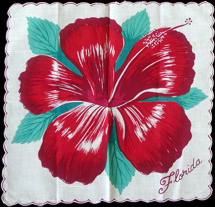 Florida Hibiscus Vintage Handkerchief Souvenir