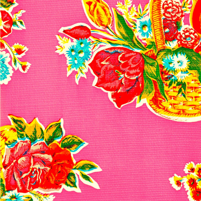 freckled sage flower basket pink oilcloth swatch