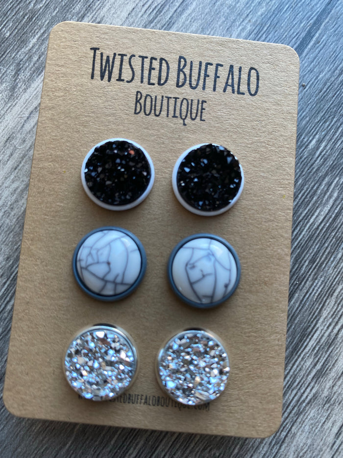 Gamma Collection {ROUND} Druzy 12mm Earrings Set