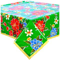 freckled sage hawaii green oilcloth tablecloth with yellow gingham trim