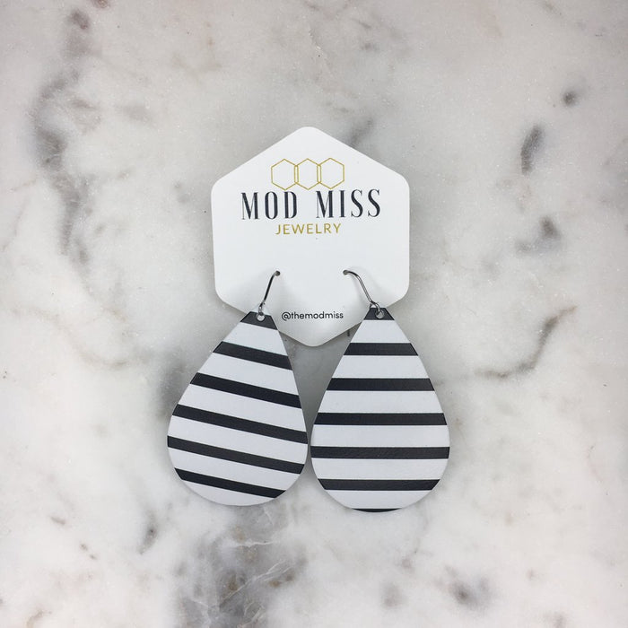 "Jailed" Black + White Striped Chunky Teardrop Earrings - twistedbuffaloboutique