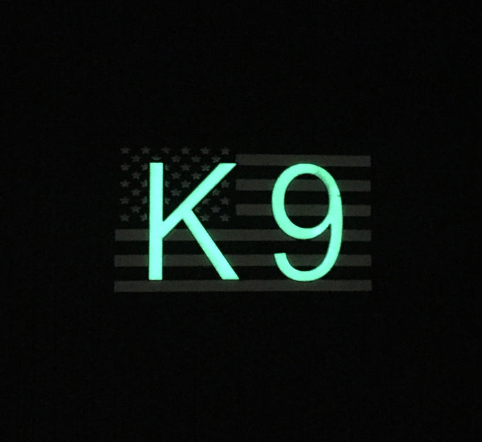K9 US Flag 3D PVC Morale Patch - B&W GITD