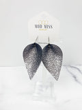 "Merle" Metallic Gunmetal Leather Petal Earrings - twistedbuffaloboutique
