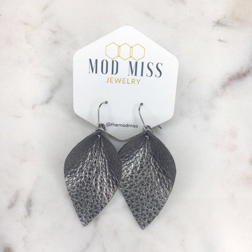 "Merle" Metallic Gunmetal Leather Petal Earrings - twistedbuffaloboutique