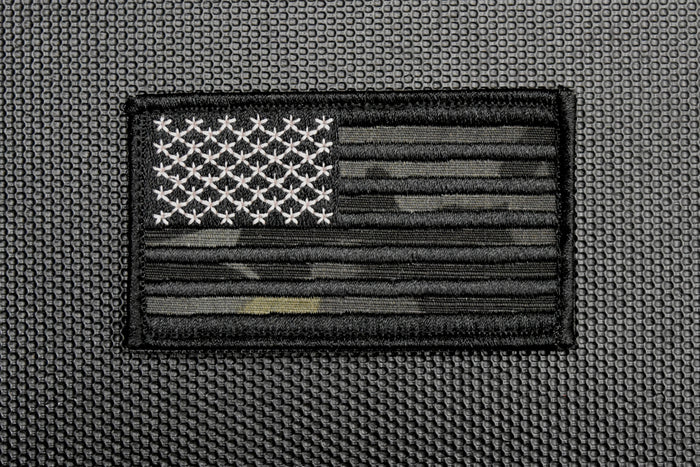 Multicam Black US Flag Embroidered Patch Set