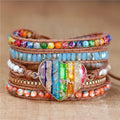 Natural 7 Chakras Jasper & Agate Heart Leather Wrap Bracelet