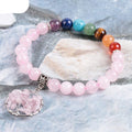 Natural 7 Chakras Rose Quartz Beaded Bracelet with Tree of Life