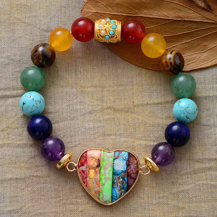 Natural 7 Chakras Stones Heart Bracelet