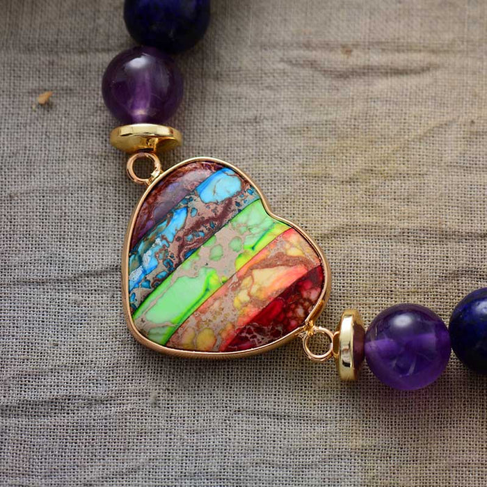 Natural 7 Chakras Stones Heart Bracelet