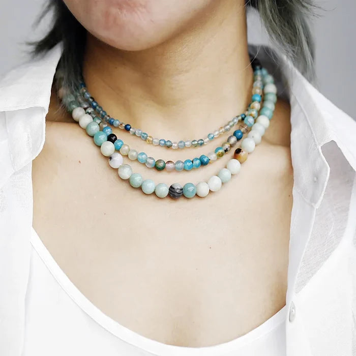 Natural Amazonite & Onyx 3 Layers Choker Necklace