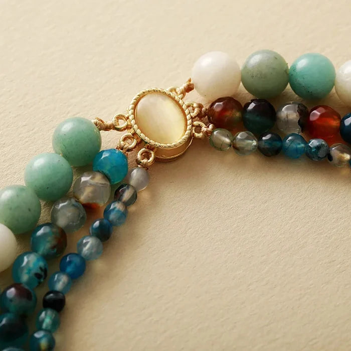 Natural Amazonite & Onyx 3 Layers Choker Necklace